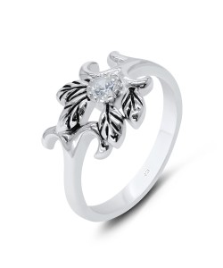 Leaf Oxidized Silver Ring Decorate With CZ NSR-3210